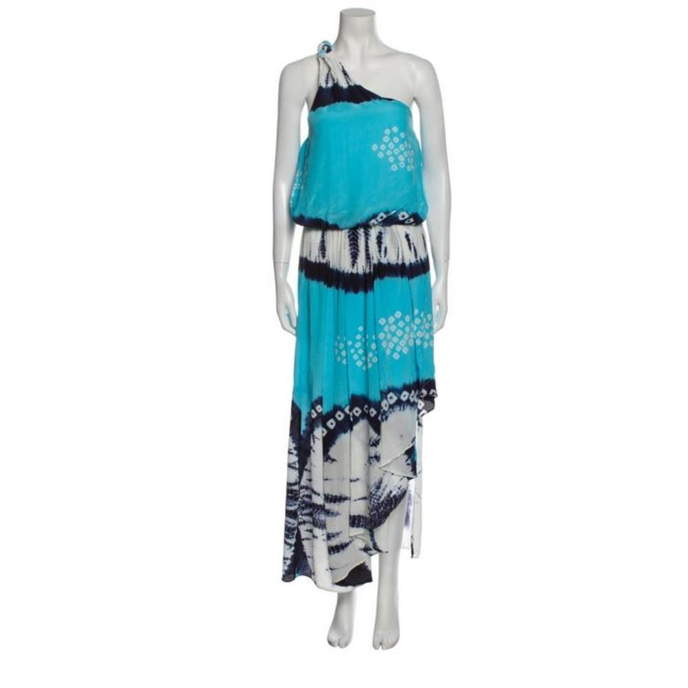 Calypso St Barth Silk Tie Dye Maxi Hi Low Dress One Shoulder SZ 8